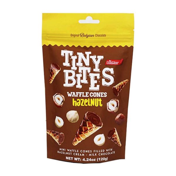 Belgian Milk Chocolate Mini Waffle Cones with Hazelnut Cream by Tiny Bites, 4.2 oz (120 g) on Sale